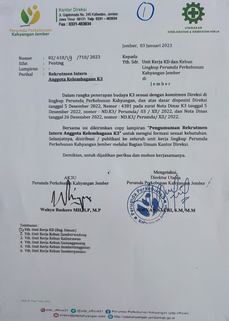 PENGUMUMAN REKRUTMEN INTERN ANGGOTA K3